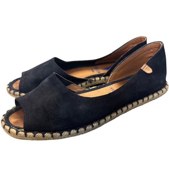 Verbenas Cruz Peep Toe Espadrille Flat Sandals Navy Suede Resort Wear Beach Boho - Picture 1 of 8